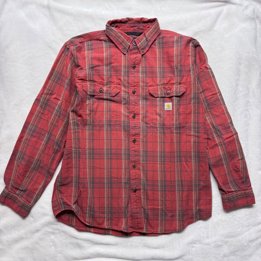 Carhartt Men's Red Plaid Loose‎ Fit Long Sleeve Button Up Shirt Size L